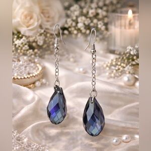 Elegant Blue-Purple Teardrop Crystal Dangle Earrings - Women Jewelry